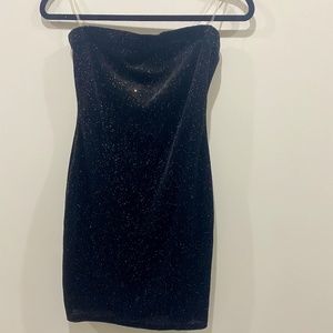 Strapless gold sparkle mini dress
